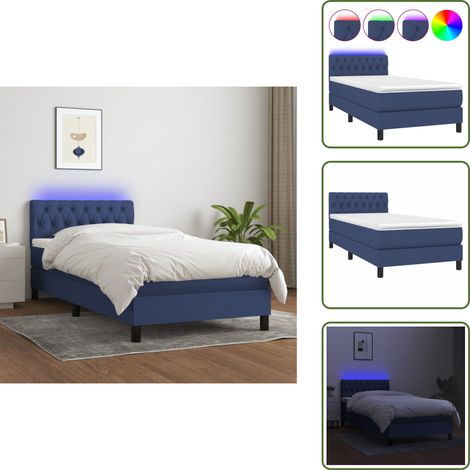 Letto in tessuto - vidaXL Letto a Molle con Materasso e LED Blu 100x200cm in Tessuto - Letto con testiera regolabile