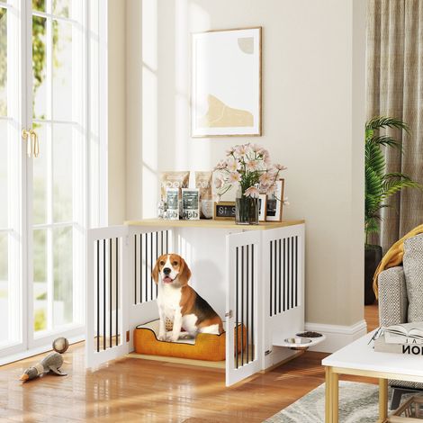 Cage pour chiens. table d'appoint. gamelles amovibles rotatives à 360° 2 portes pour chien moyenne 80x55x71.5cm blanc