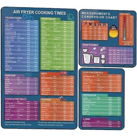 Tableau de conversion magnétique de cuisine (lot de 3) pour mesurer le poids et la température des aliments.