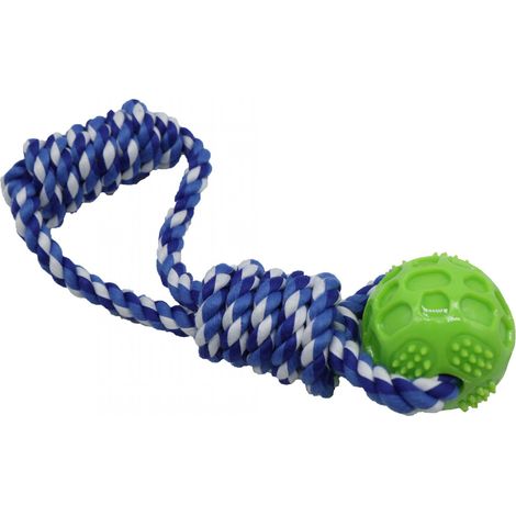 Bubu Pets Giocattolo per cani, corda intrecciata, anello, palla, TPR, BLU, 26 cm - Giocattolo per cani, corda intrecciata, anello, palla, TPR, BLU, 26 cm