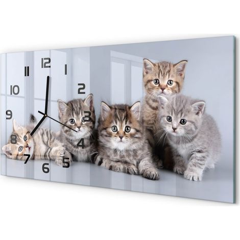 Horloge Murale Horizontale Design 60x30 cm Verre Silencieuse Déco Maison Cinq chats (1/5)