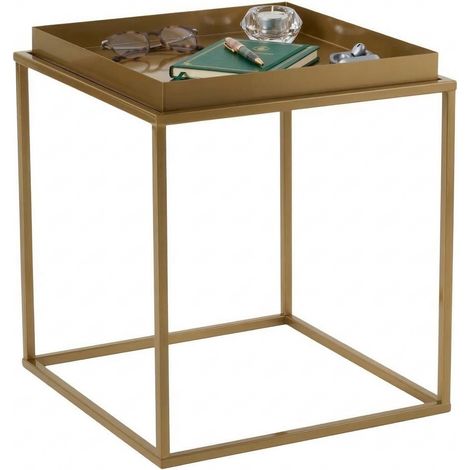 Tavolino da Salotto Lorsica, Forma Quadrato, Materiale Piano in Metallo, Colore Ripiano oro, 45x45x52h cm oro