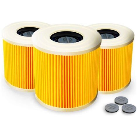 Set di 3 filtri a cartuccia + 3 viti di bloccaggio extra - Per aspirapolvere Kärcher WD3 Premium WD2 WD3 WD 3 MV3 WD 3 P - Il kit di estensione sostituisce 6.414-552.0, 6.414-772.0dyk-