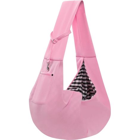 Borsa reversibile per cani con tasca portaoggetti, tracolla a mani libere per cani di piccola taglia e gatti, imbracatura di sicurezza da viaggio, colore rosa (1/5)