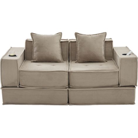 Canapé-lit double en tissu avec pouf de rangement latéral et porte-verres - 162x78x66 cm, gris (1/5)