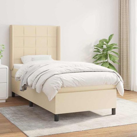 Cama box spring con colchón tela color crema 90x190 cm (1/5)