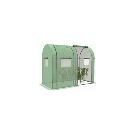 Gartengewächshaus, 1,8 m², Maße 1,85 m (L) x 0,9 m (B) x 1,5 m (H), 2 aufrollbare Türen mit Reißverschluss, 4 aufrollbare Fenster, Stahl, grünes PE