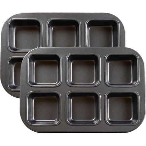 2 Pièces Moule à Brownie, 6 Brownie Plaques de Cuisson à Revêtement Antiadhésif Réutilisables, Plaques de Cuisson à Brownie pour Muffins Cupcake Brownies (18,7 x 26,7 cm),Parent,-