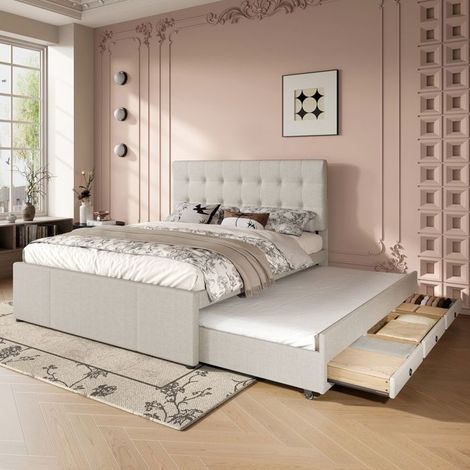 lit gigogne banquette 140x200, trois tiroirs,banquette lit 2 places,spacieux avec, tête lit réglable (1/5)