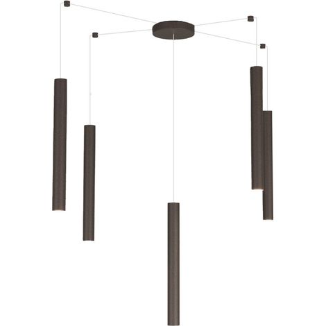 Lampadario top light round tube 1174 s5 gu10 led cilindro metallo moderno, finitura metallo marrone