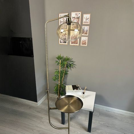 Lampadaire Trevon Verre, Moderne, Lampadaire pour Salon, Chambre à Coucher, Chambre d'enfant avec Douille E27, Largeur 30 cm, Abat-jour Réglable, Lampadaire avec Tablette et Variateur (1/4)