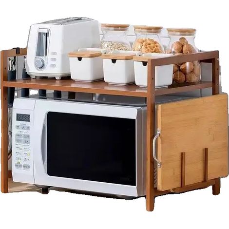 Support Micro-ondes, Construction en Bambou Durable, Caractéristiques de Rangement Polyvalentes, Couleur bois naturel (1/2)