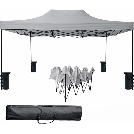 Gazebo Professionale Pieghevole Automatico 3x4.5 M In Acciaio Con Telo Oxford 1200D PVC Impermeabile Anti UV Struttura A Fisarmonica Con Sacche Zavorra E Borsa Trasporto Per Sagre Feste Eventi Grigio (1/5)