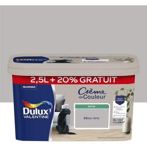 Peinture multi-supports Dulux Valentine Crème de Couleur Satin Béton Gris 3 L (1/3)