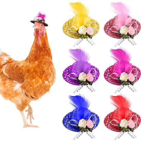 Lot de 6 chapeaux de poule pour petits animaux de compagnie, avec mentonnière élastique ajustable. Accessoires amusants pour poules et déguisements d'animaux. (1/5)