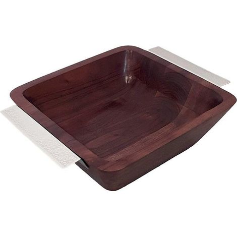 Saladier en Bois avec Poignées Argentées Coupe de Service Fruits et Salades 25 x 25 x 8 cm - PANGIVO (1/4)