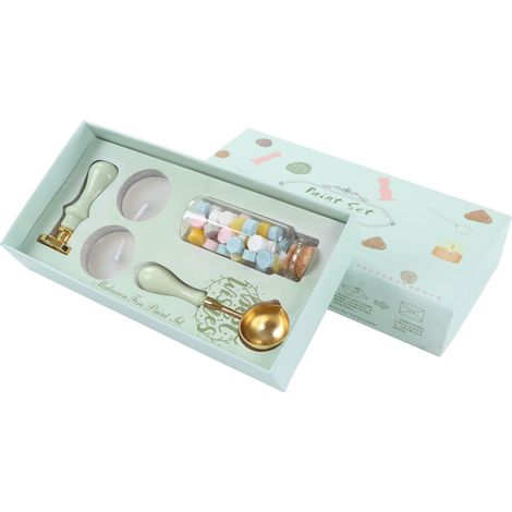 Kit de tampon à cire rétro avec poignée amovible et motif iris, vert, pour enveloppes et invitations. (1/5)