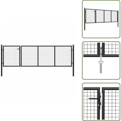 The Living Store Portail de jardin en acier 350 x 100 cm anthracite - Clôture de jardin