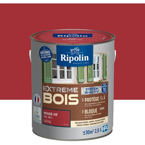 Ripolin – Peinture satinée pour bois intérieur et extérieur 2,5L – Rouge vif RAL 3031 – Haute protection 10 ans – Résistante aux intempéries et UV (1/7)