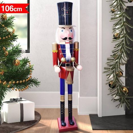 TrAdE Shop Traesio - Soldato Schiaccianoci Di Natale In Legno Altezza 106 Cm Decorazioni Natalizie - (1/2)