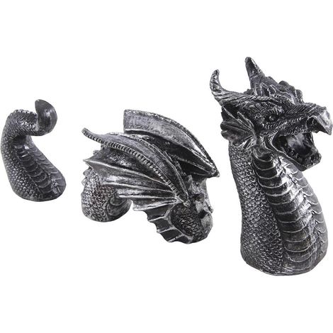 Statues de dragons gothiques pour jardin, figurines de dragons, ornements pour patio, décoration de bureau, argent (1/5)