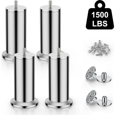 Lot de 4 Pieds de Meubles en Acier Inoxydable 304, pour Pieds d'armoire, Pieds de lit, Pieds de canapé, Pieds de Table, avec vis M8, Support de Plus de 600 kg. (12,5 cm) (1/5)