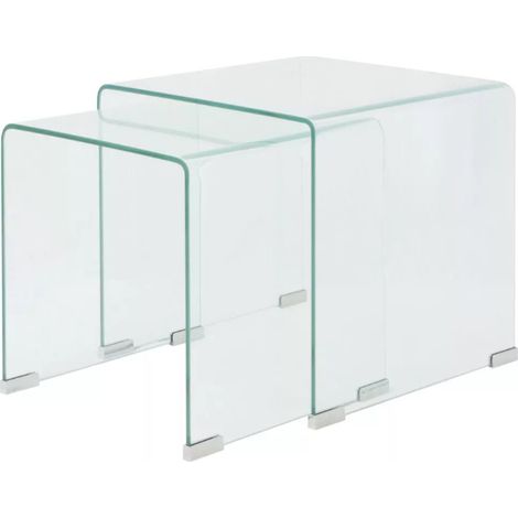 Table basse carrée verre trempé transparent Niu - Lot de 2 (1/5)