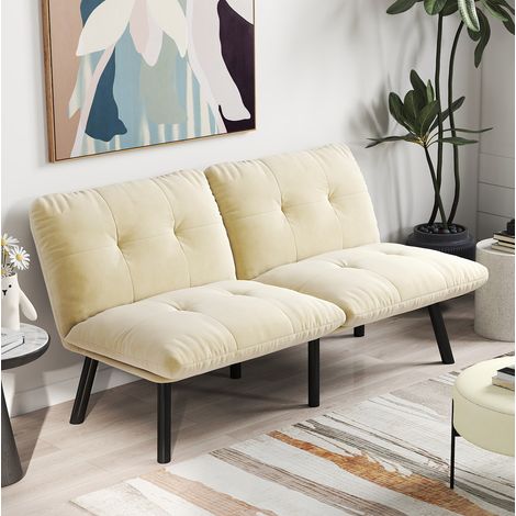 Canapé convertible 160x102x78 cm en velours beige, gain de place pour salon FloraGrace (1/5)