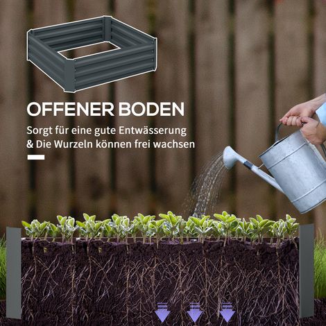 Lot de 2 jardinières en acier galvanisé, bac à fleurs pour terrasse et jardin, 100x100x30 cm, gris anthracite (1/5)