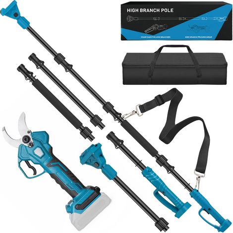 Coupe-branches sans fil avec manche télescopique de 2 m compatible avec 18 V, sécateur électrique avec écran LCD, ouverture de 65 mm et diamètre de coupe max. 40 mm, pour élagage et entretien (1/5)