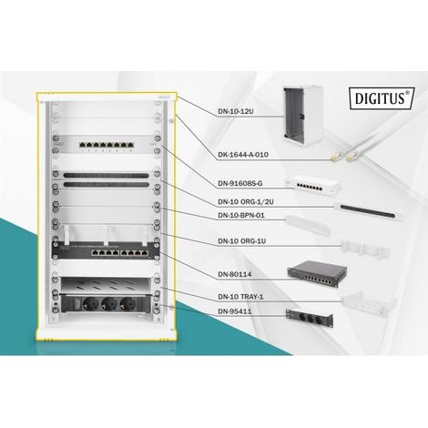 Digitus armadio rete 12U grigio chiaro metallico 12U (1/4)