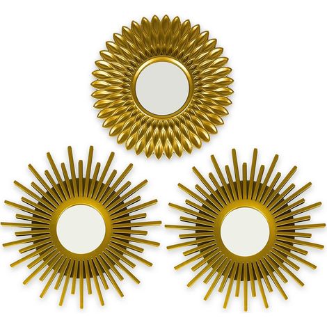 Ensemble de 3 miroirs muraux ronds dorés - Style minimaliste moderne - Chic vintage - Pour chambre et salon (1/4)