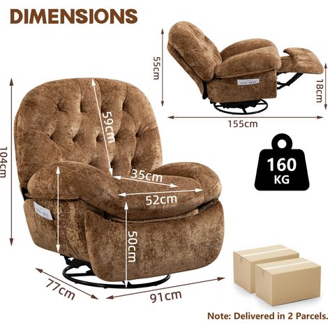 Fauteuil inclinable pivotant et berçant capitonné nuage - Velours chenille marron, rotation 360°, balancement, plusieurs positions d'inclinaison (1/5)