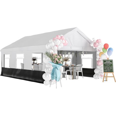 Outsunny carpa para fiesta 4x6 m, con estructura acero galvanizado, paredes extraíbles, 2 puertas con cremallera, ventanas, upf30+, para boda, gris