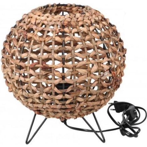 Lampe ronde à poser "Noa" en jacinthe d'eau et métal - Beige/Noir - D 28 x H 30 cm - Livraison gratuite (1/2)