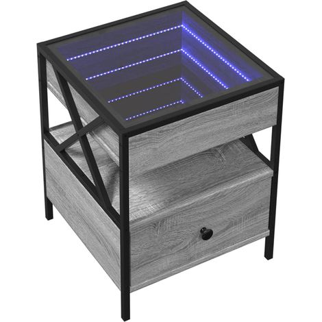 Comodino con specchio LED e cassetto 40 x 40 x 51 cm MDF vetro grigio e acciaio DEC033166