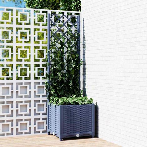 Jardinière de jardin - Balconnière à fleurs avec treillis Gris foncé 40x40x136 cm PP BV419588 - BonneVie (1/5)