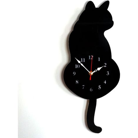 Horloge murale design créatif chat à queue oscillante, décoration moderne