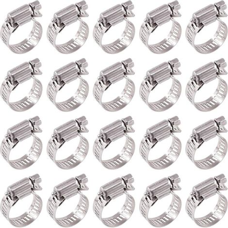 Sortiment von 20 verstellbaren Schlauchschellen mit Schneckengewinde aus Edelstahl 304 (14-27 mm) (1/5)