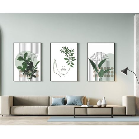 Lot de 3 images décoratives modernes, style bohème, plantes esthétiques, paysage naturel, plage, art abstrait, sans cadre, 30 x 40 cm (1/5)