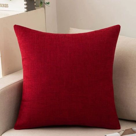 Lot de 2 housses de coussin pour canapé, housses douillettes en coton et lin pour canapé, canapé-lit, salon, maison, housses de coussin unies (40 x 40 cm) - Rouge foncé (1/5)