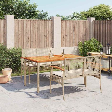 Salon de jardin 3 pièces en poly rotin beige avec coussins, table et 2 bancs - PANGIVO (1/5)
