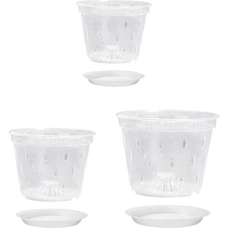 3 pots en plastique pour orchidées - Pots à fleurs transparents - Pots pour semis d'orchidées - Pots respirants pour plantes - Pots de plantes transparents avec trous de drainage et soucoupes (1/5)