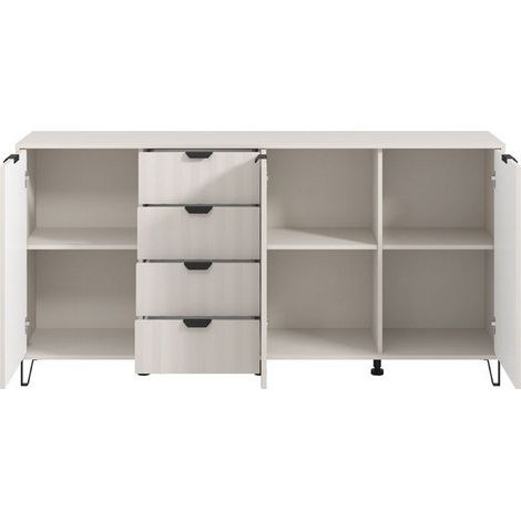 Paglieta Schrank, Anrichte mit 3 Regalen, 4 Schubladen, 6 Fächern, 182,5x40x90,5h cm Cremeweiß