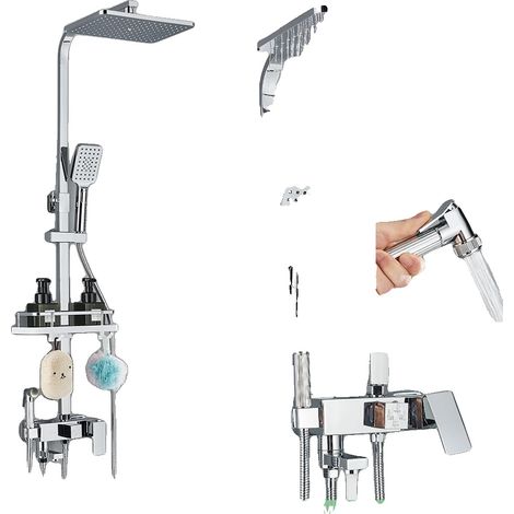 Set di rubinetteria per doccia, design multifunzionale, montaggio a parete, finitura cromata con bidet integrato. (1/2)