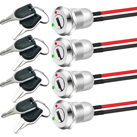 Interrupteur de verrouillage à clé en métal 12 mm allumé/désactivé précâblé, lot de 4 (1/5)