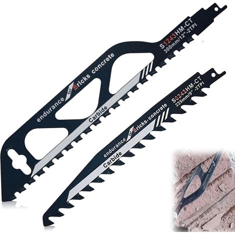 Lot de 2 lames de scie sabre, en carbure de tungstène, pour béton cellulaire, accessoires pour pierre, pour béton cellulaire, bois, brique (1/5)