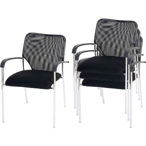 [NON UTILIZZATO] Set 4x sedie ufficio conferenza sala attesa impilabili Tulsa tessuto struttura cromata nero