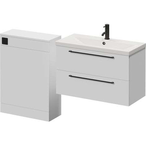 Napoli 390 Cento Gloss White 1400mm Wall Mounted 2 Drawer Vanity Unit and Toilet Suite with Glide Basin - 1400mm - Matt Black 480mm HandleWithout Kingston Toilet Pan