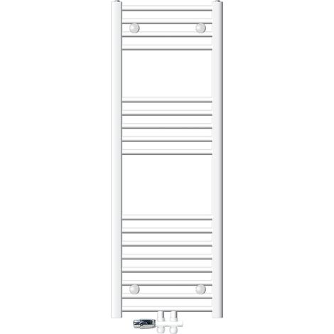 ECD Germany Radiador de Baño Conexión Central 400 x 1200 mm Blanco Recto con Termostato y Juego de Conexión Pasaje Suelo Blanco Radiador Calefacción Calentador de Toallas Secador de Toallas (1/5)
